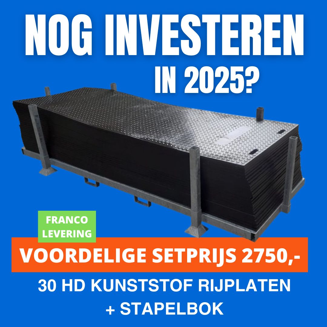 Voordeelset: 30 HD kunststof rijplaten + stapelbok